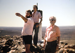 Tim Hawarden with SAAO staff Brian Carter (behind) and Drummond Laing (right)